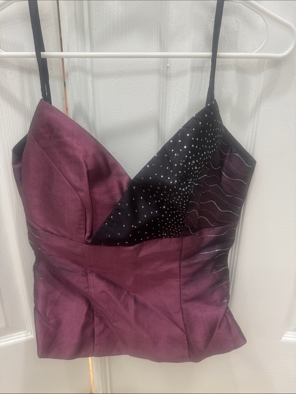 Embellished Plum Spaghetti-Strap Evening Blouse